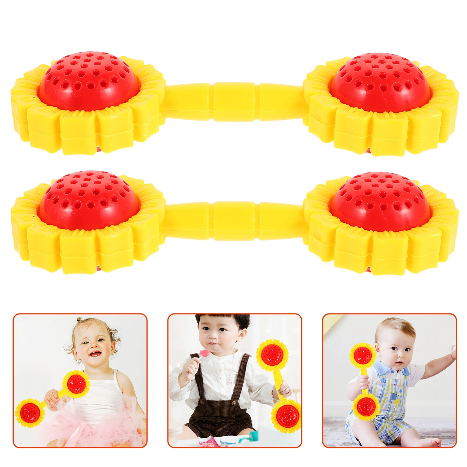 2 個ひまわりキッズハンドラトルダンベル幼児グリップ認知ベビートレーニングエクササイズラトルシェーカーモータースキル開発