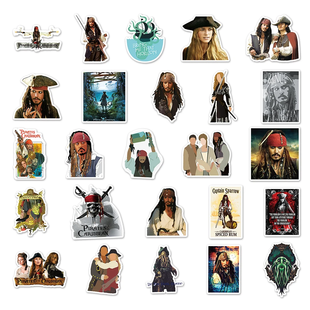 10/30/50pcs Disney Movie Pirates of the Caribbean Stickers Decal for Phone Skateboard Notebook Cartoon Graffiti Sticker Kids Toy