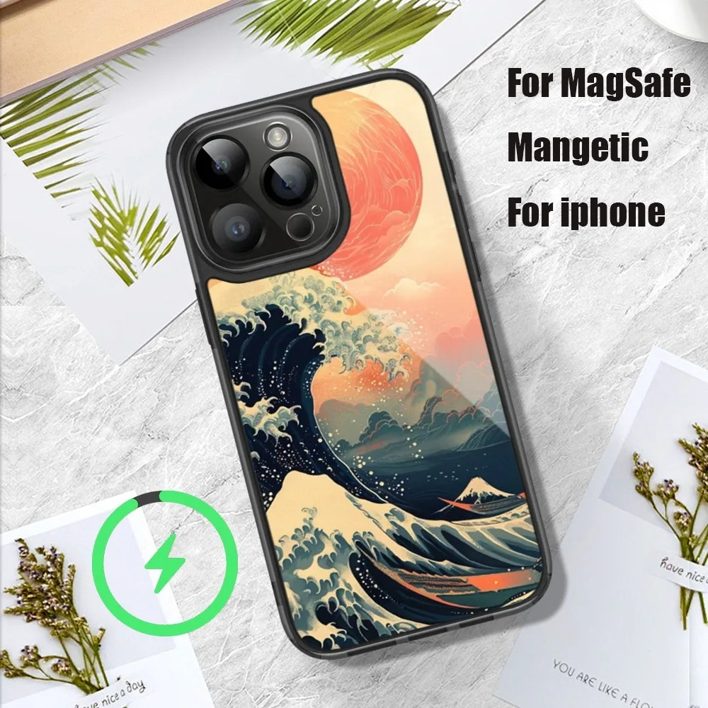 Japan W-Wave A-Art Phone Case For iPhone 11 12 13 14 15 Pro Max Plus Mini Magsafe Magnetic Wireless Charging Shell