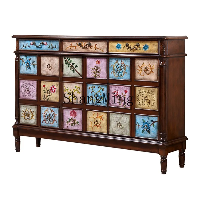 

LXY home door large-capacity porch cabinet painted foyer retro solid wood dining side locker