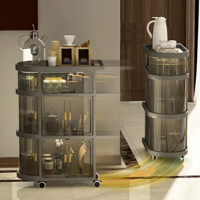 

z Multi-functional Folding Kitchen Trolleys Living Room Bedroom Kitchen Storage Trolley Movable Snacks Auxiliary Cart with Whee