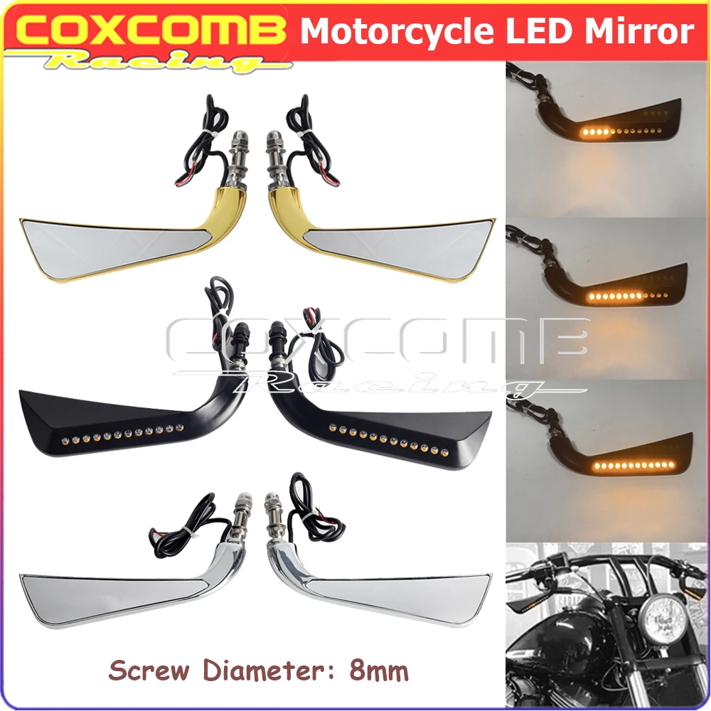 Motorcycle LED Rearview Mirror Flowing Water Lamp For Harley Heritage Softail Night Iron 883 Rocker C Rod Road King Glide 90-14