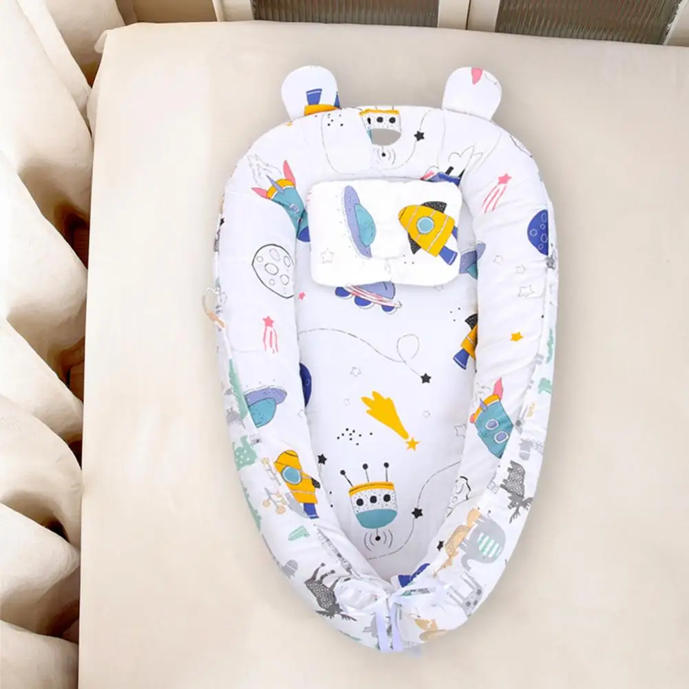 Practical Newborn Bassinet Cartoon Pattern Infant Floor Seat Breathable Newborn Cradle Travel Bassinet Mattress Co-Sleeping