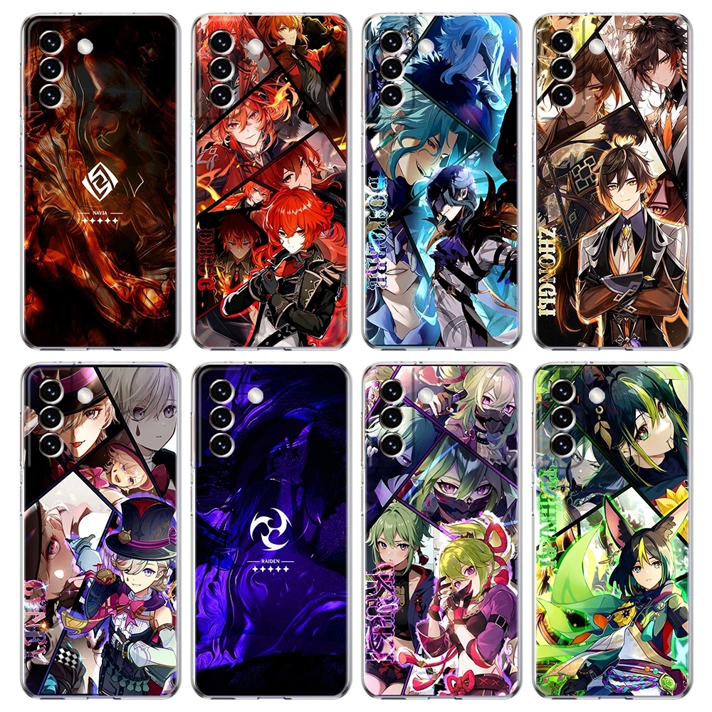 Transparent Phone Case Cover for Samsung Galaxy S25 S24 S23 S22 S20 S21 FE Ultra S24 S23 S10 S10E Plus 5G Genshin Impact Pattern