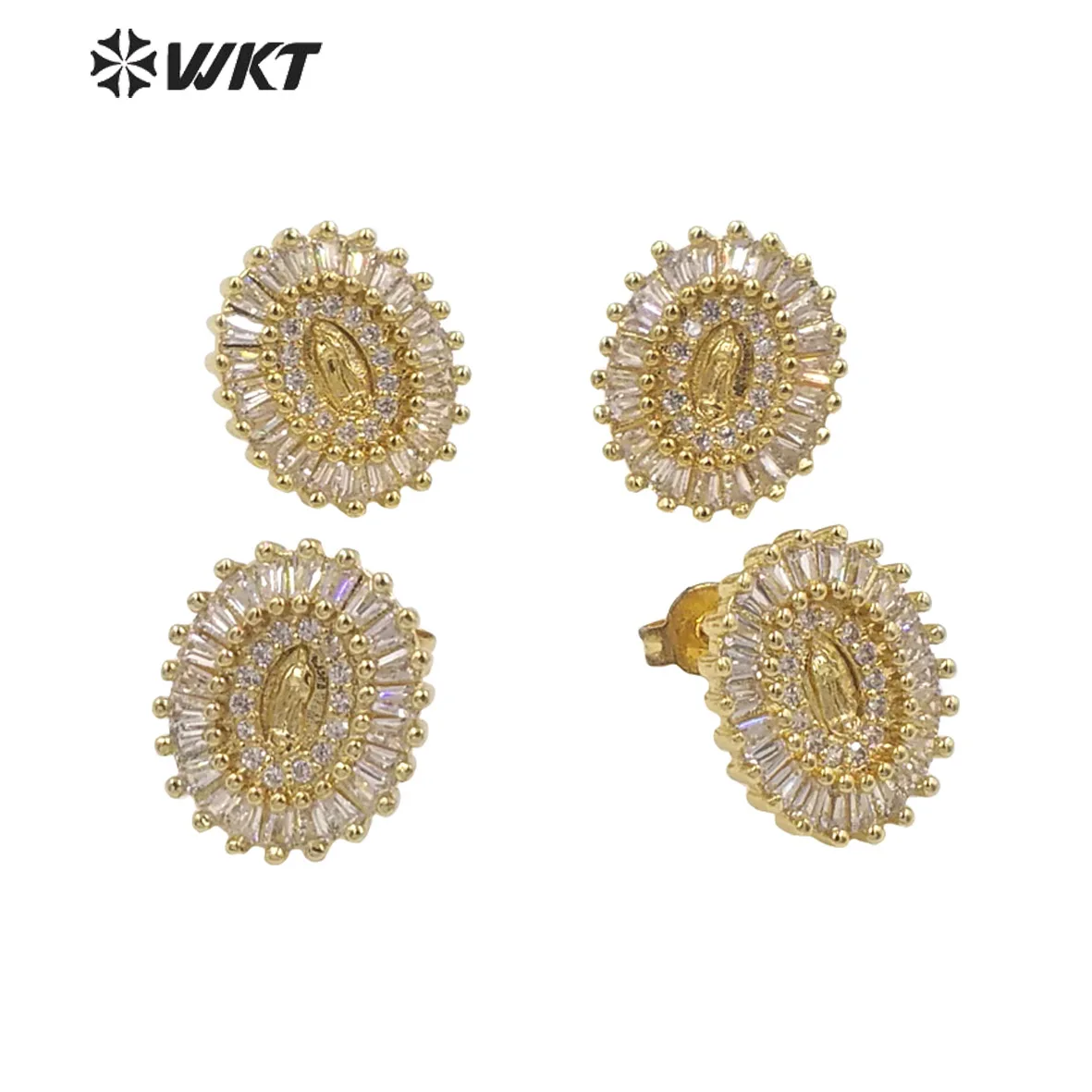 

WT-ME099 Wholesale Fashion Women Clear Cubic Zircon Micropave Setting Oval Religious Women Lady Of Guadalupe Metal Earrings