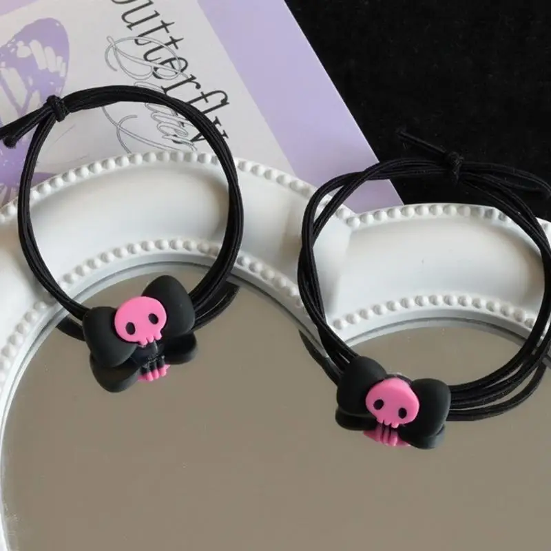 R1We Skull Sculchies Busur Rambut Dasi Rambut Y2K Rambut Tie Busur Scrunchies Tengkorak Rambut Dasi