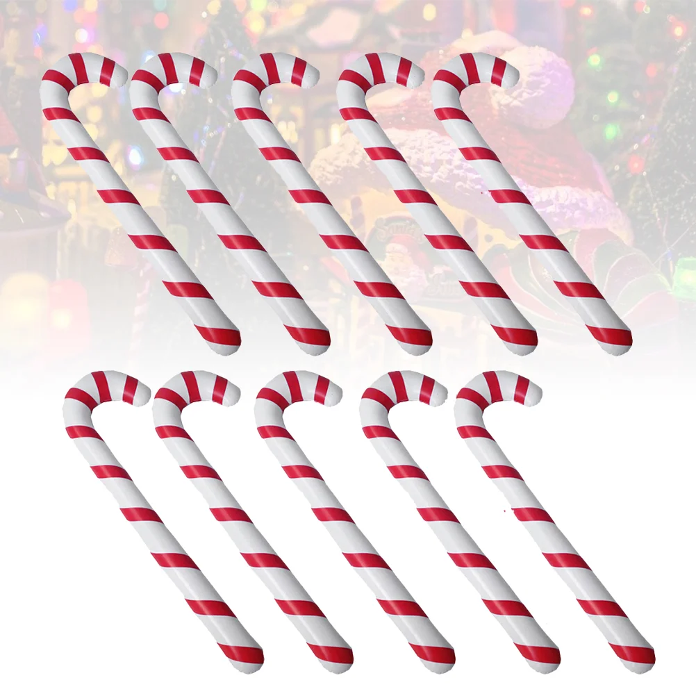 10 Pcs Candy Cane Ornament Blow up Canes Christmas Inflation Crutches Walking Sticks Toys Decorate Child