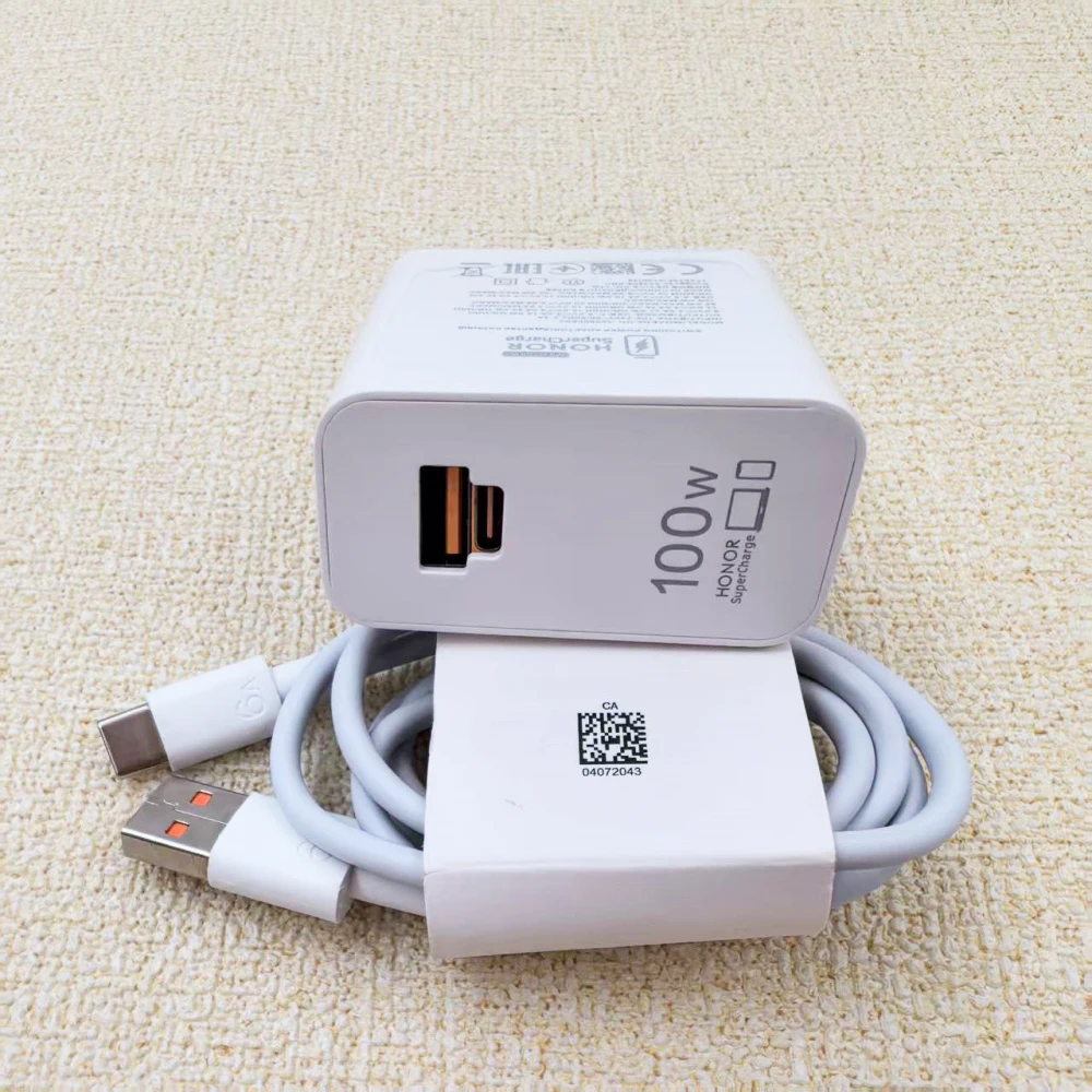 شاحن Honor 100 وات EU SuperCharge PD/QC 3.0 2 منافذ شحن سريع لهاتف Honor 400 300 200 100 Pro Magic 7 6 & 1/1.5/2 M كابل من النوع C