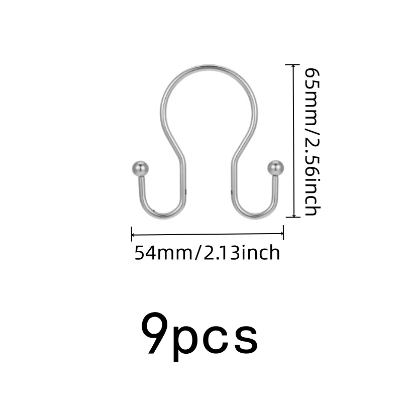 9 pcs Silver Double Ear Shower Curtain Rings, Easy to Install, Smooth Sliding, Fits Most Bathroom Shower Rods