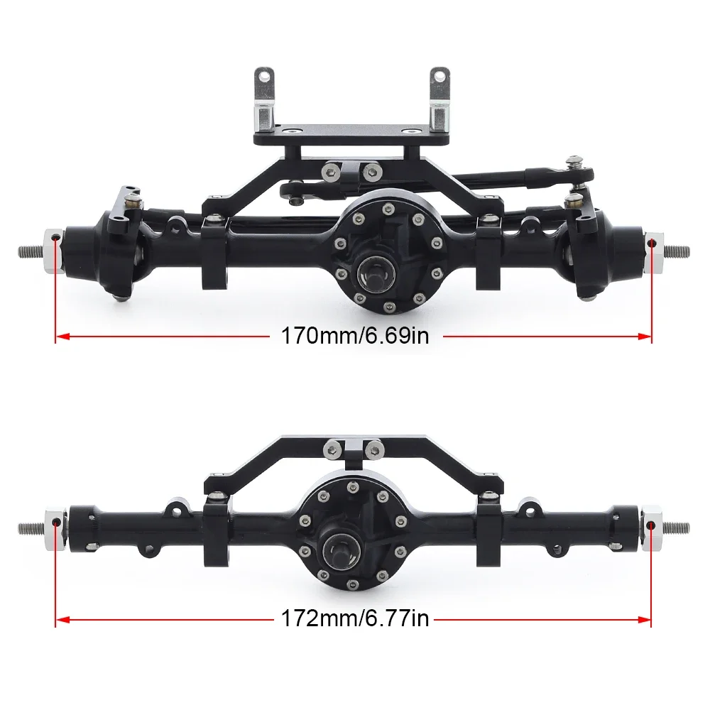 CNC Aluminum Alloy D90 Front Rear Axle Complete Set Black for 1/10 RC Crawler RC4WD Gelande II TF2  D90 D110 Yota II Axels