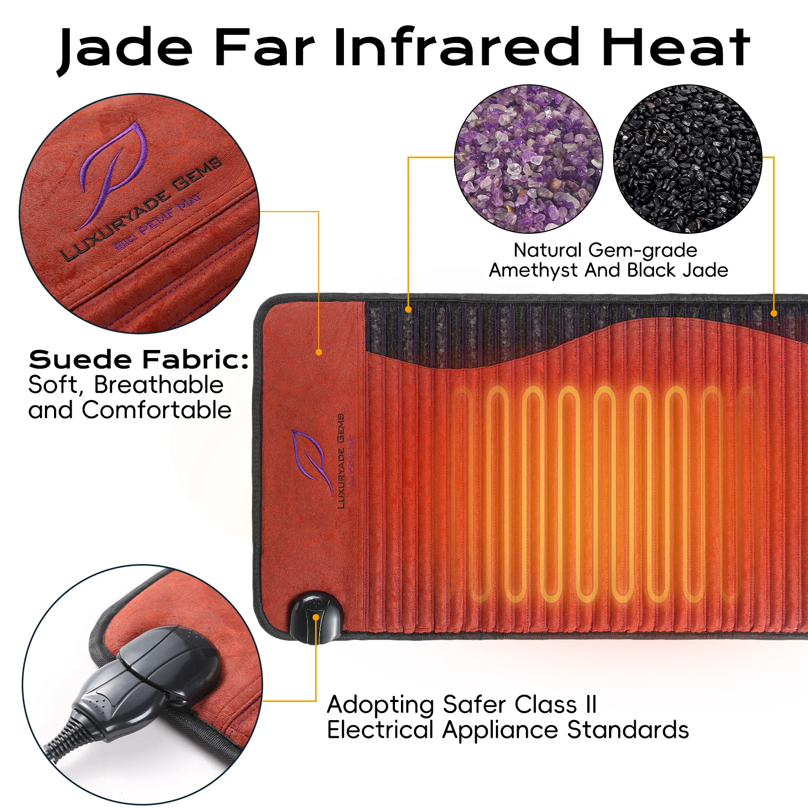 Luxuryade D148 Amethyst Jade Pemf Mat Far Infrared Bio Therapy Heating Mattress Crystal Tourmaline Massage Cushion