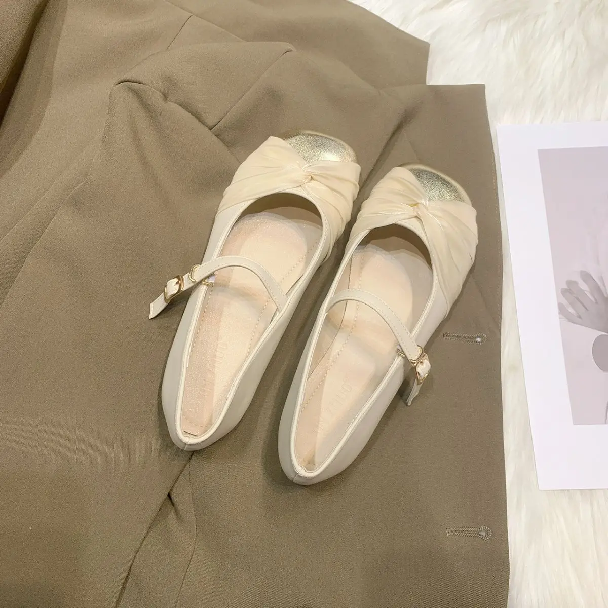 

Spring Autumn New Women's Flats Round Toe Low-Cut One-Strap Granny Style Super Soft Maternity Bean Shoes