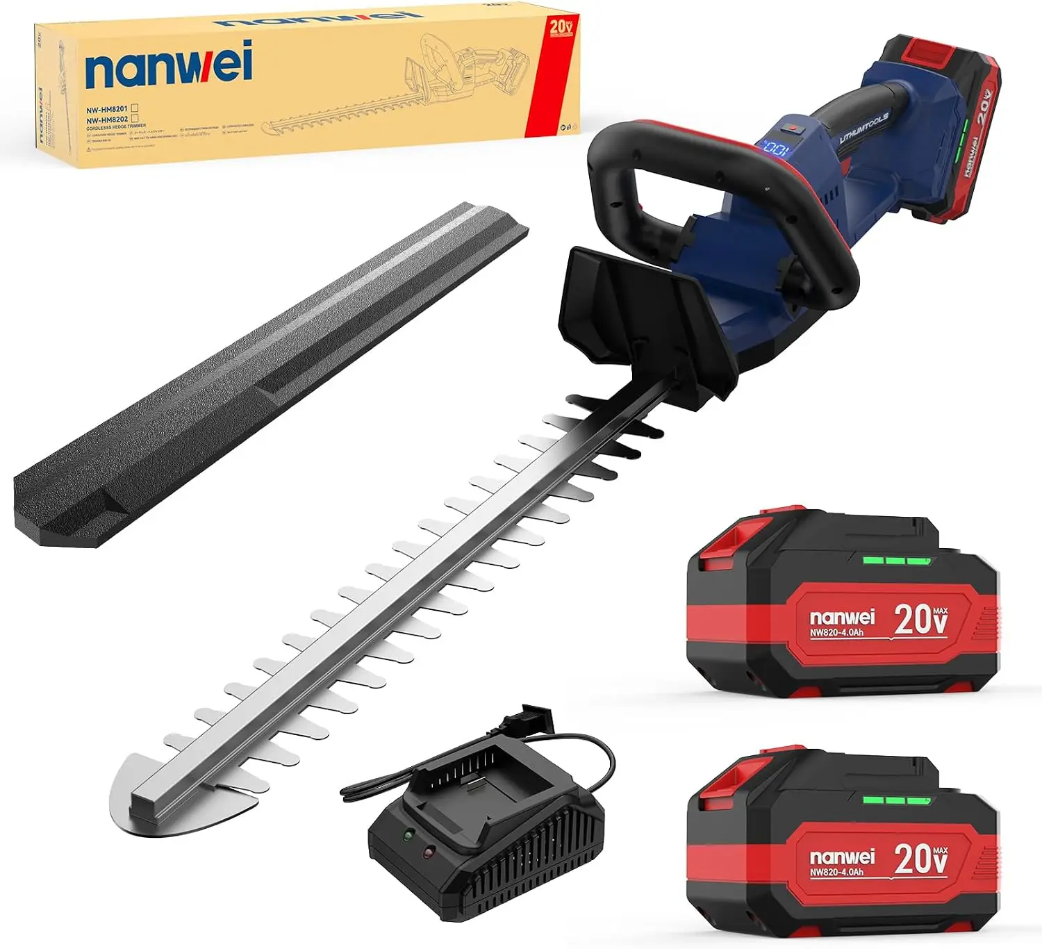 Cordless Hedge Trimmer with Brushless Motor and 2 Speed Settings, Battery and Charger Included