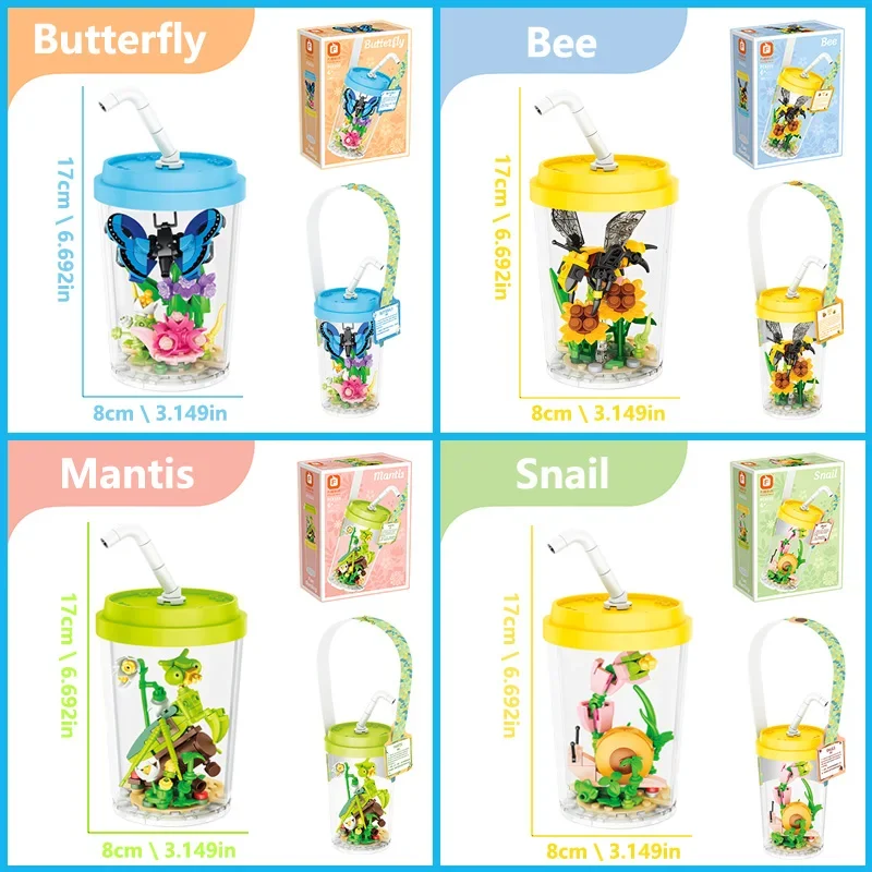 

Insect Educational Building Blocks Set with Dustproof Display Cup Creative Technical MOC Model Gift for Kids Birthday Toys