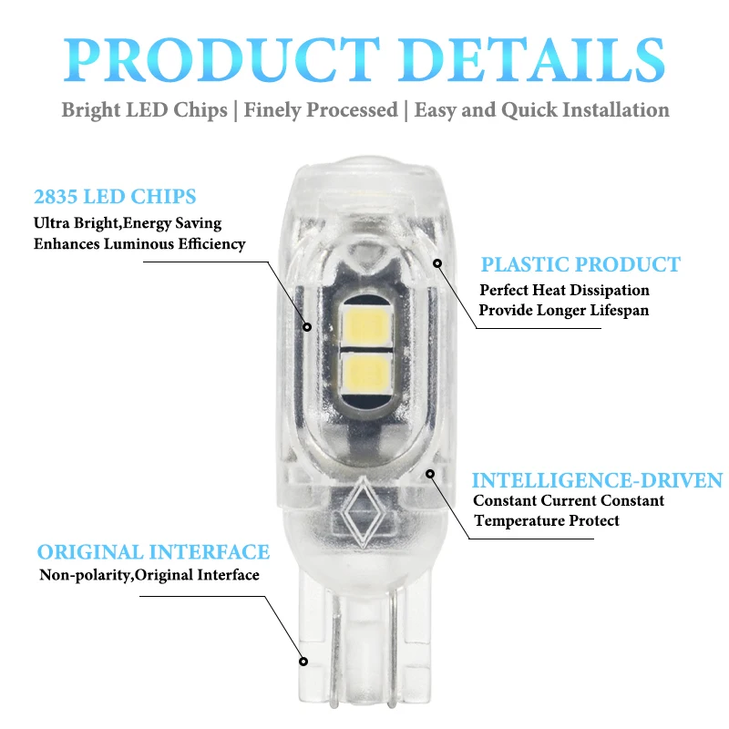2/4pcs T10 W5W LED Bulb 12V Flash Strobe Car Interior Light 2835 SMD Dome Map Trunk License Plate Wedge Side Lights DRL White