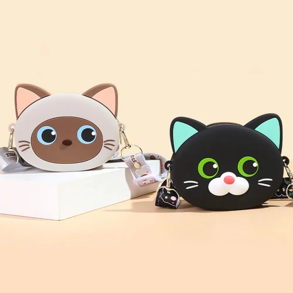 Mode Kitty Siamese Kat Tas Dier Cartoon Zwarte Kat Siliconen Tas Zachte Kawaii Kat Crossbody Tas Buiten