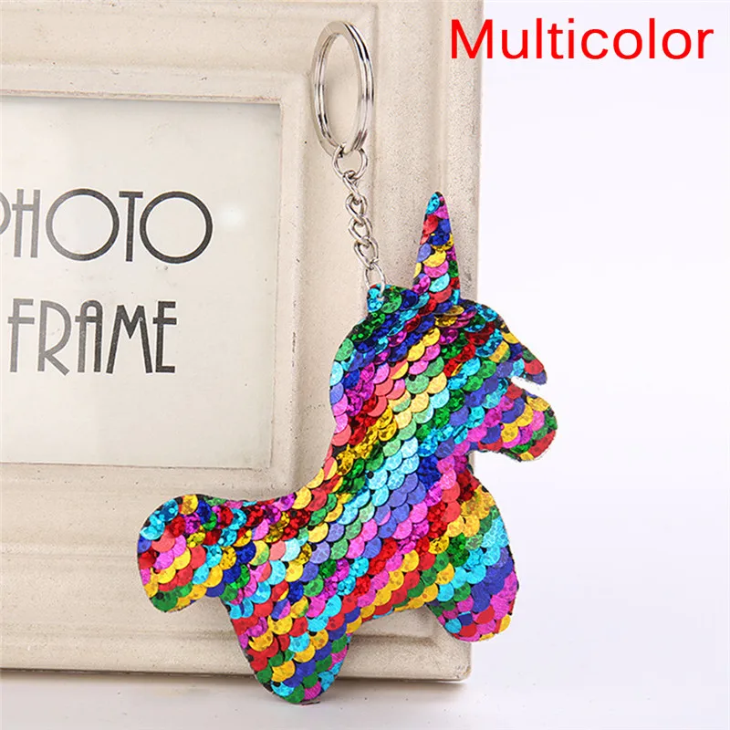 1Pc Cute Shiny  Horn Keychain Mermaid Glitter Sequins Cat Key Chain