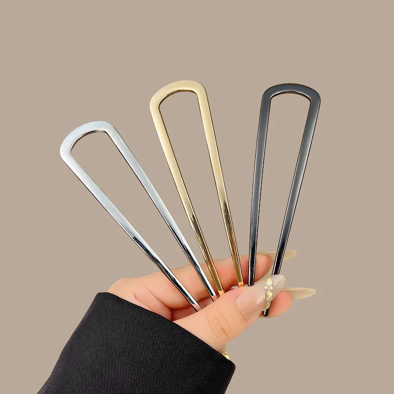 U-Shaped Hair Fork Fashion Alloy Hairpin Gold Silver Black Color Metal Hairpin Geometric Design Headwear Hair Sticks Women Girls image 6
