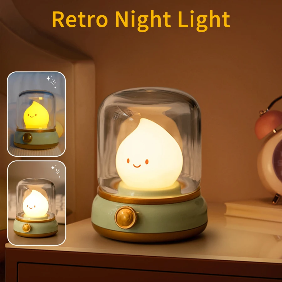 USB Rechargeable Retro Night Light Dimming Soft Sleeping Lamp 2 Modes 3000K 1800K Creative Table Lamp Desk Bedroom Decor Gift