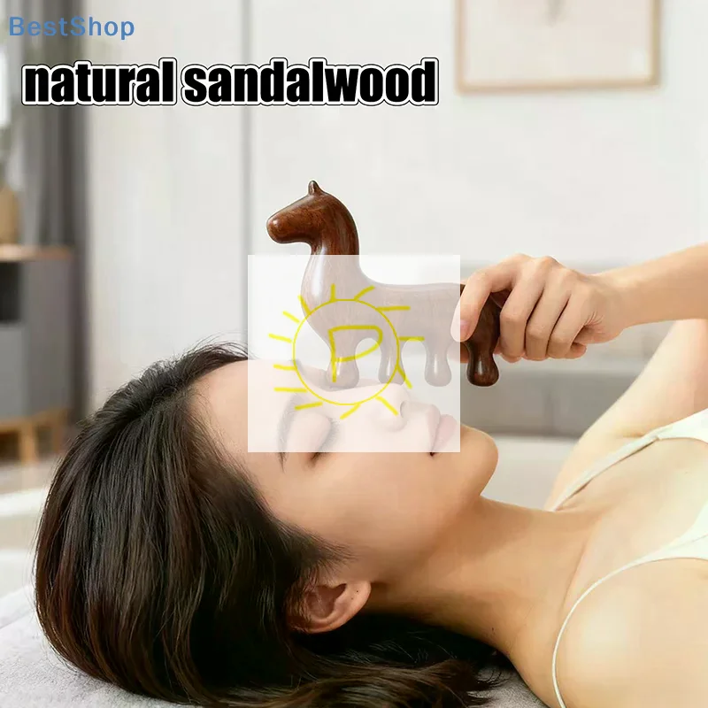 

Zodiac Horse Year Wooden Sandalwood Comb Four Teeth Scalp Relax Neck Body Meridian Massage Comb Anti-Static Smooth Hair Brush