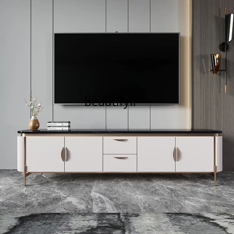 light luxury TV cabinet coffee table combination modern simple audio-visual cabinet paint living room marble floor cabinet