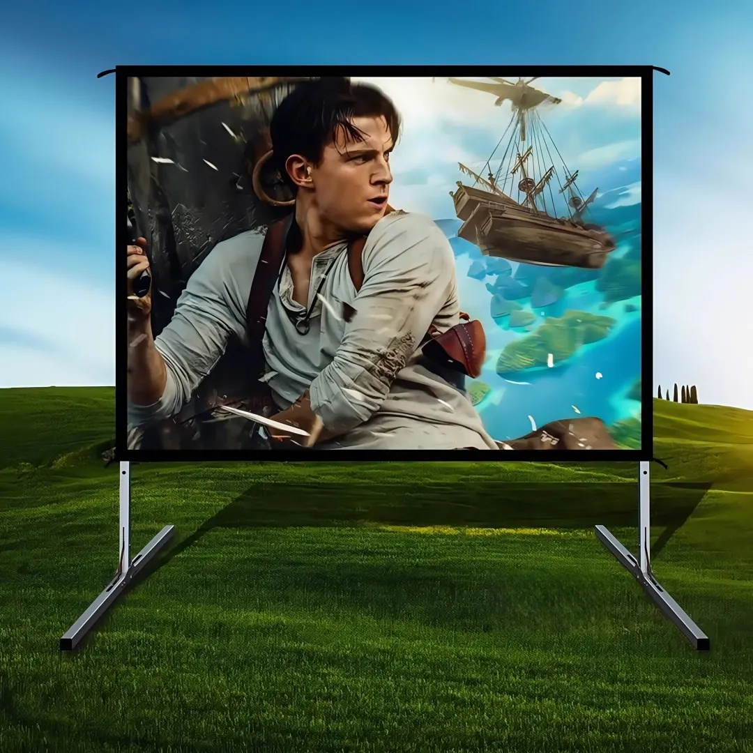 Easy Adjustment of Height of the Quick Fold Frame Projector Screen with Padded Carrying Bag and Cinema White Projection Fabric