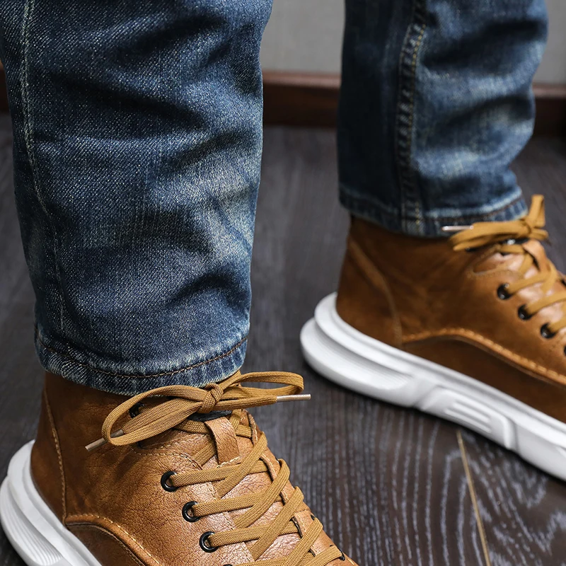 Italian Style Fashion Men Jeans High Quality Retro Blue Slim Fit Ripped Jeans Men Elastic Trousers Vintage Designer Pants Hombre