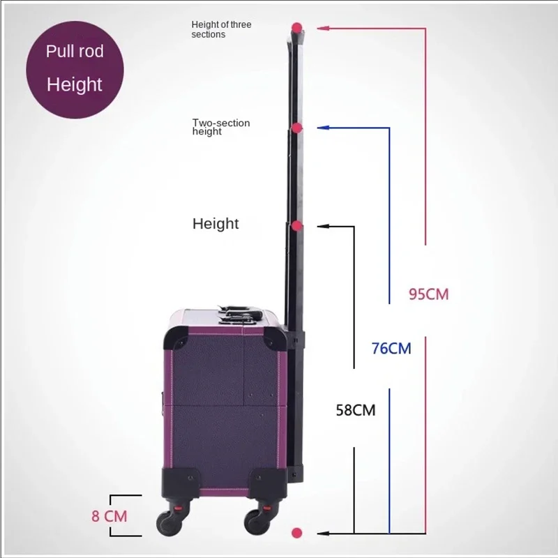 حقيبة مكياج بعجلات حقيبة أمتعة متعددة الوظائف فني صندوق أدوات وشم أظافر قدم عربة تدليك حقيبة حمل حقيبة مكياج شنطة سفر شنط سفر