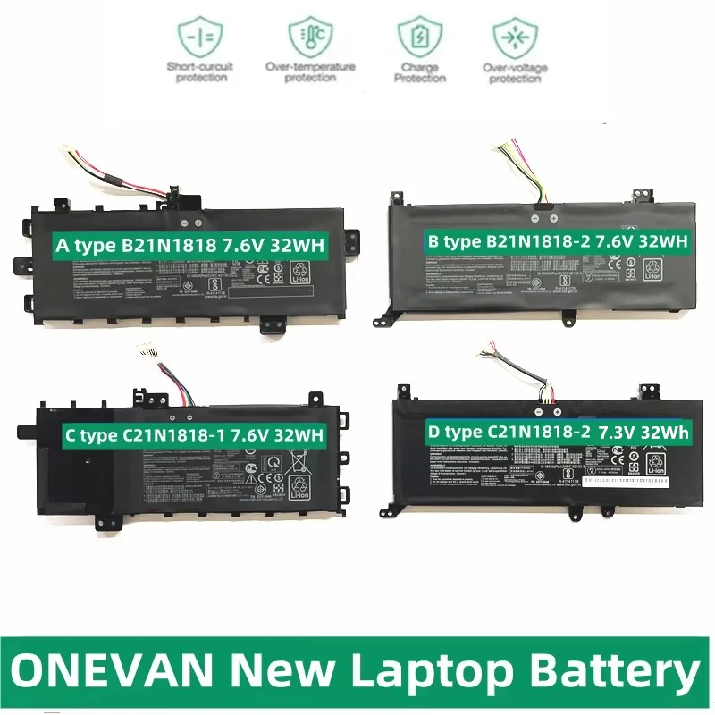 ONEVAN Nouveau C21N1818 B21N1818 B21N1818-2 B21N1818-3 Batterie Pour ASUS VivoPle15 X512FA X509FB A509FA A409FL F509FJ X509UA