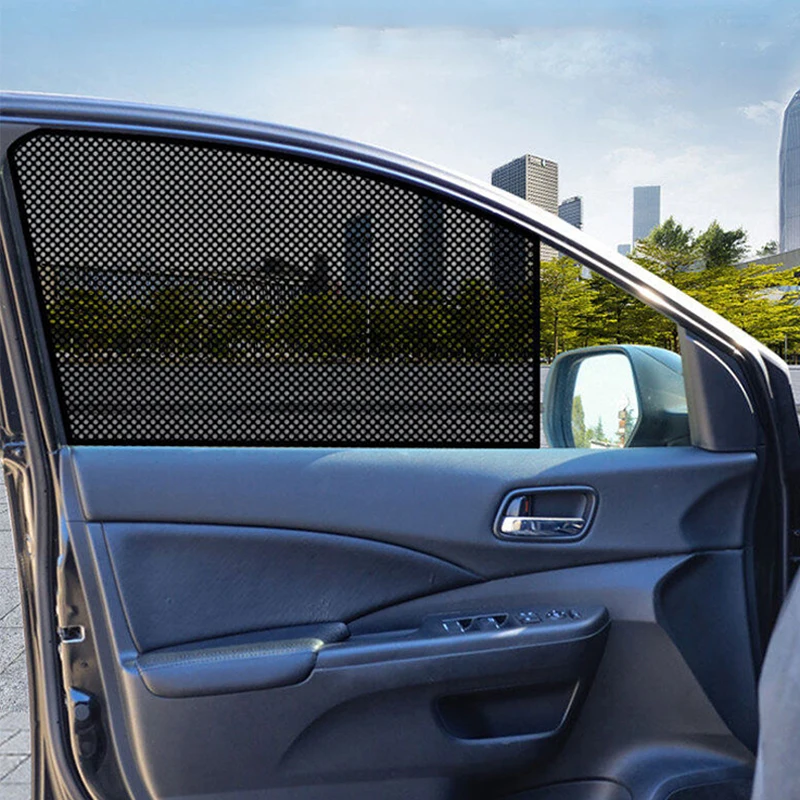 2Pcs Universal Car Side Window Sun Shades Stickers Black PVC Sun Screen with Holes Sunshade Car Exterior Accessories 42x38cm