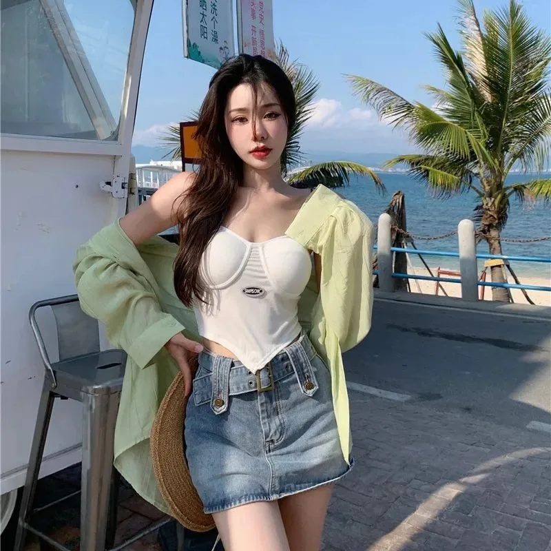 Solid Long Sleeve Shirts Women Korean Fashion Back-slit Thin Sunscreen Casual All-match Simple Vacation College Chic Tops Summer