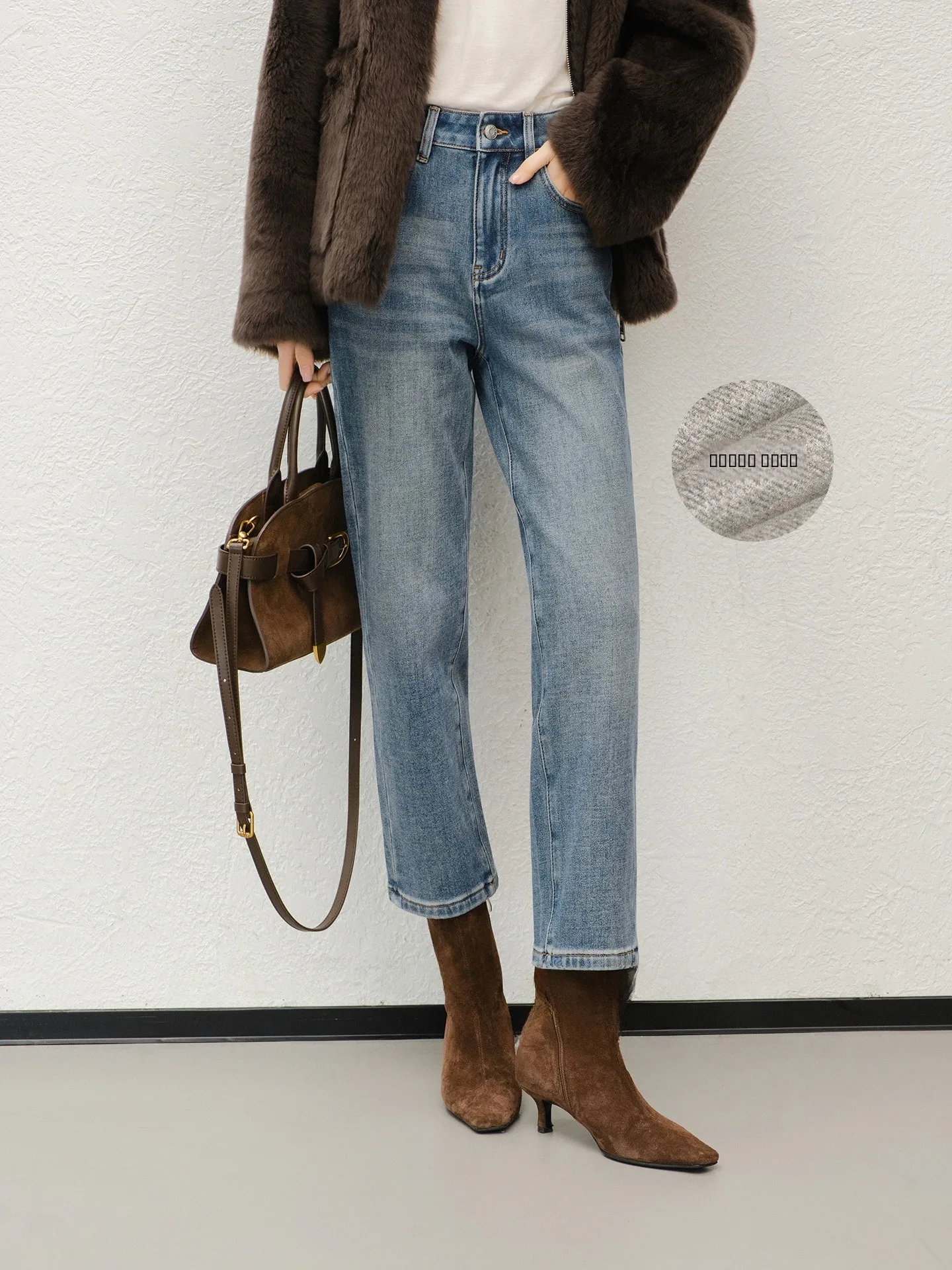 

Meiyang Pencil Denim Jeans Fce Eight Nine Points High Waist Straight Leg Warm Casual High Quali Ladies Jeans