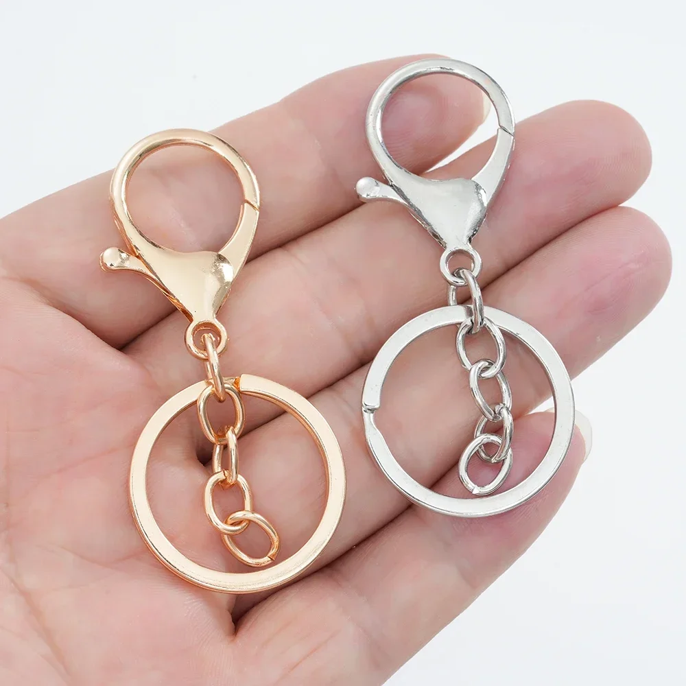 5pcs/lot Metal Swivel Hooks Lobster Claw Clasps, Gold/Rhodium Split Keychain Rings Part with Chain for Lanyard Supplies