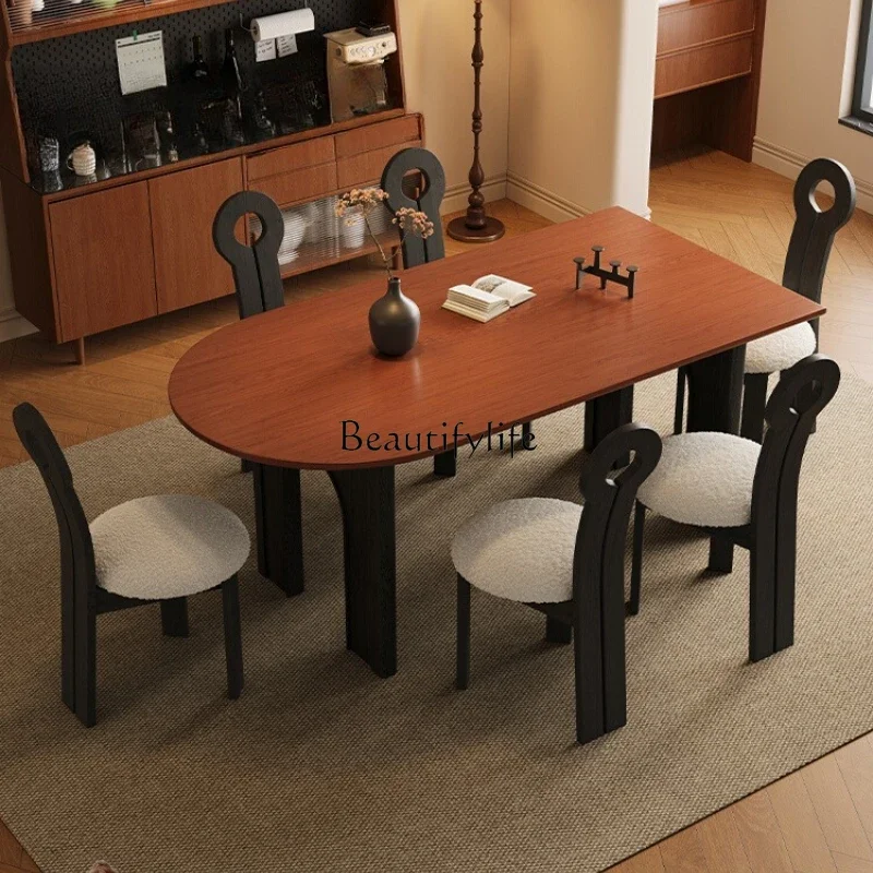 yj5 Solid Wood Peninsula Dining Table Oval Vintage Style Wall-Mounted White Ash Wood Retro Cream Style