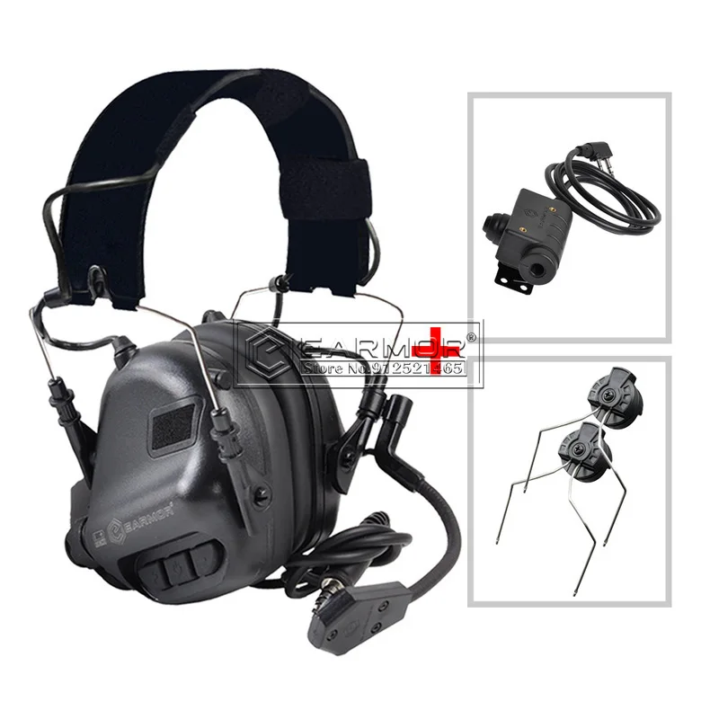 EARMOR M32 MOD4 Tactical Headset & M51 PTT& ARC Rail Adapter One Sets for Fast Helmet ARC Rail Freely Change Head Mounted