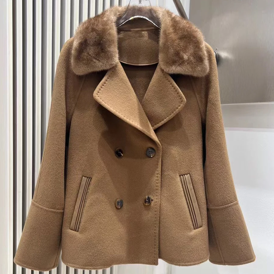 ウール混紡ジャケットとベルト付きレディースウールコート、ラグジュアリーなレディース新作カシミヤコート