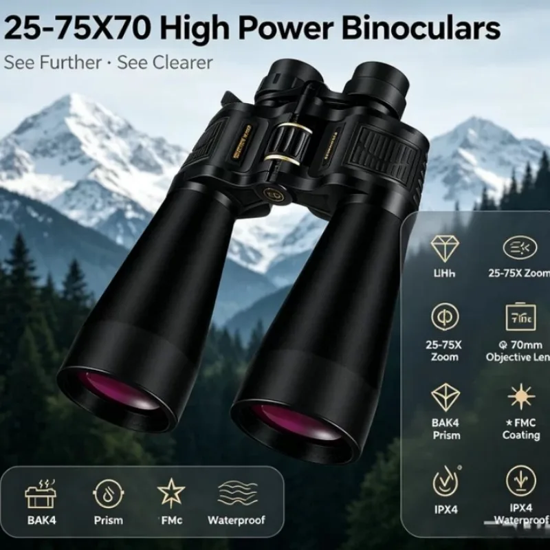 BORWOLF 25-75X70 Jumelles à grand objectif, télescope HD haute puissance avec revêtement FMC pour la chasse, l'observation des oiseaux et l'observation en plein air