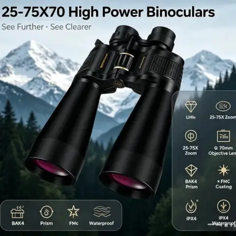 BORWOLF 25-75X70 Large Objective Lens Binoculars, FMC Coated High Power HD Telescope for Hunting Birdwatching Outdoor Observatio