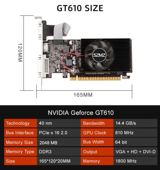 Grafikkarte GT610 2G unabhängige Grafikkarte Fan Desktop einfach Office-Spiel kleines Chassis Desktop-Computer Zubehör neu