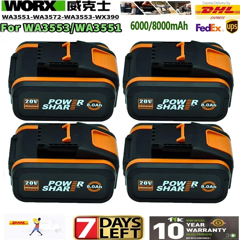 8000 mAh für Worx WA3551 20 V Akku für kabellose Elektrowerkzeuge WA3572 WA3553 WA3551.1 WX390 für alle WORX Elektro- und Gartengeräte