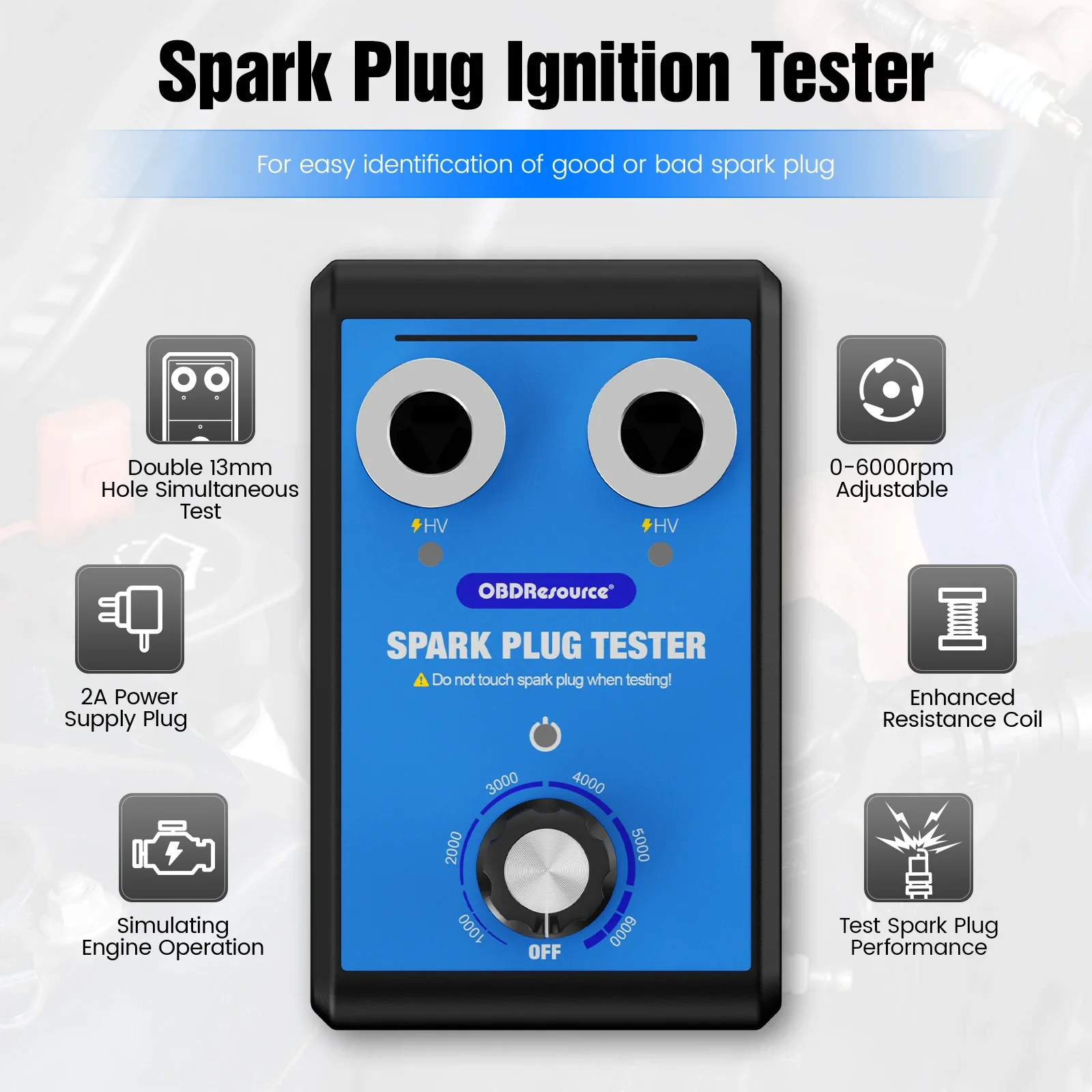 Car Spark Plug Tester 110V 220V Ignition System Tester Double Hole Spark Plug Analyzer 0-6000rpm Automoivo Detector Scanner