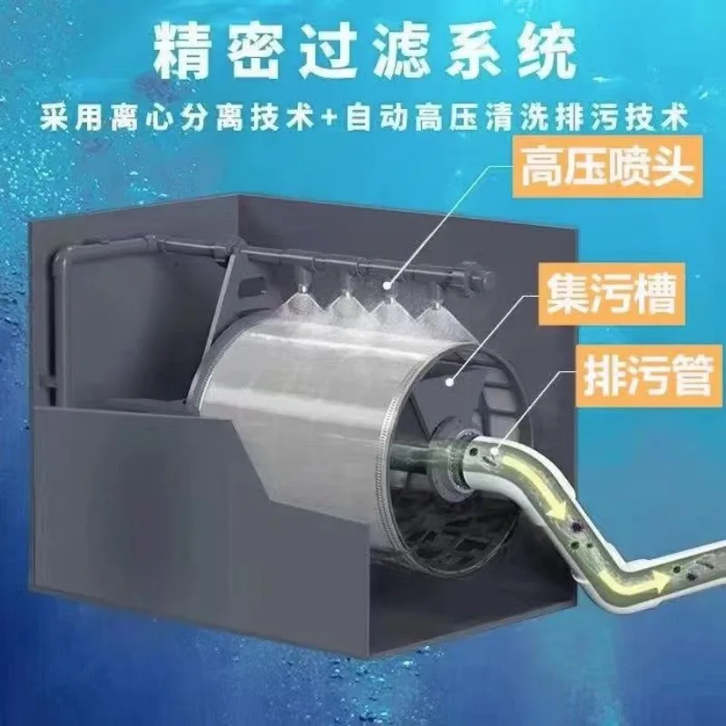 Automatic Self‑Cleaning Rotary Drum Microfilter PP Fish Waste Separator Aquaculture Ultrafiltration And Water Circulation
