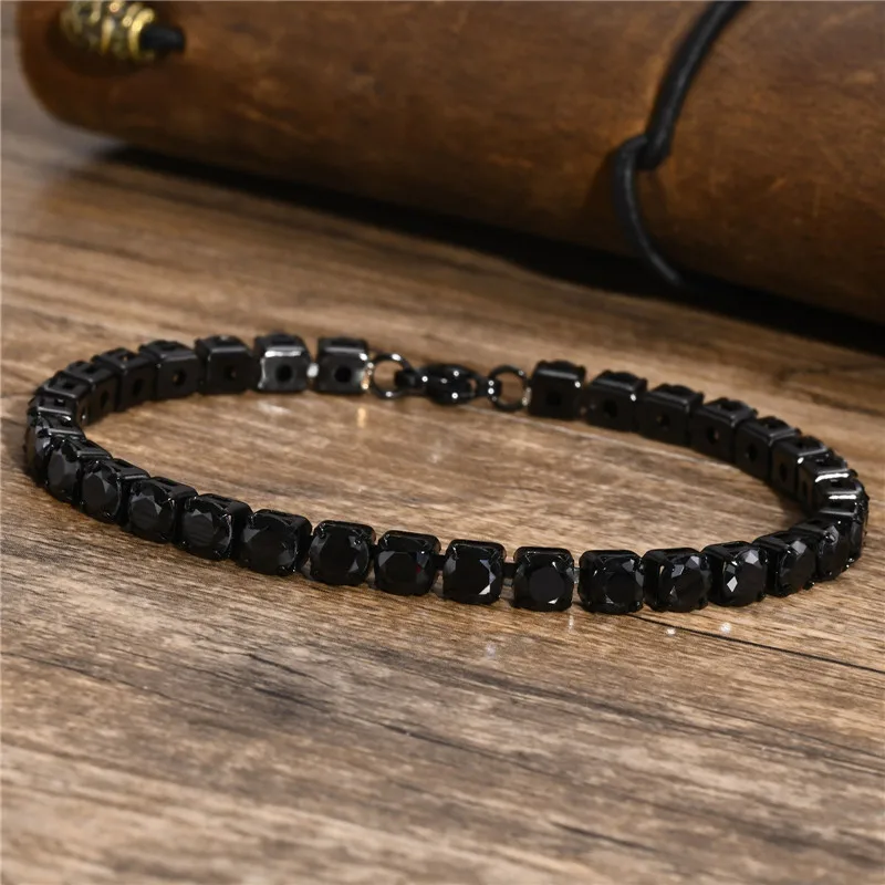 Modyle 5mm Tennis Chain Bracelets for Men Women Black Stainless Steel Zircon Chain Bracelet Classic Simple Unisex Jewelry Gifts