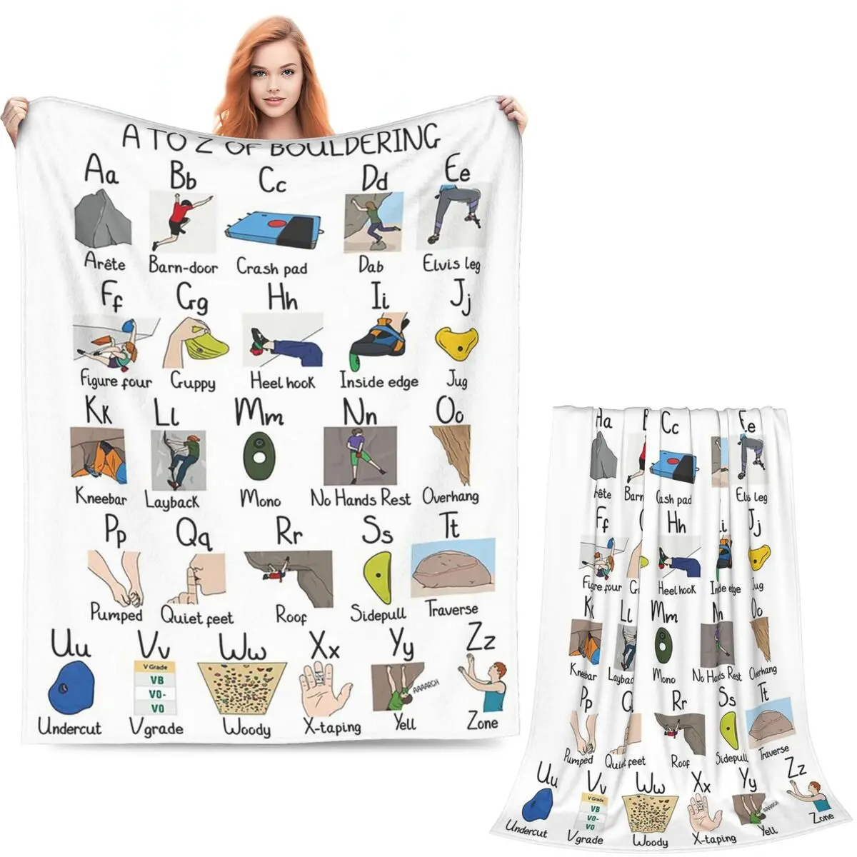 A To Z Of Bouldering Blankets Soft Warm Flannel Throw Blanket Bedspread for Bed Living room Picnic Travel Home Sofa