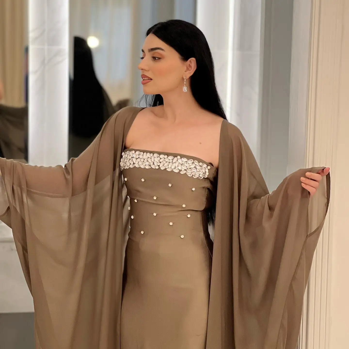 Jirocum-Robe de Soirée en Mousseline de Soie pour Femme, Tenue Sirène, Sans Bretelles, avec Fente Frontale Longue, pour Occasions Formelles, 2024