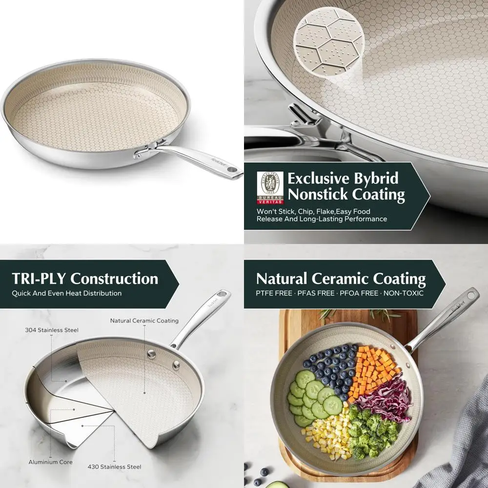 

Одиннадцать дюймов керамическая сковорода с антипригарным покрытием с прохладной ручкой, можно мыть в посудомоечной машине и в духовке, готовая к индукционной плате, трехслойная конструкция, длинная