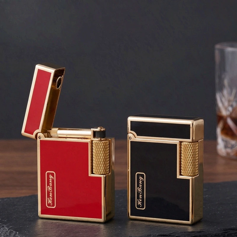 New Metal Grinding Wheel Side Sliding Slant Fire Cotton Oil Lighter Outdoor Portable Cigar Lighter Classic Retro Gift