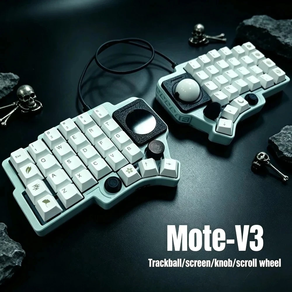 Trackball MOTE-V3 Split Keyboard Trackpad Joystick Screen Wired RGB Hot Swap Mechanical Keyboard Kit Multifunction Accessories