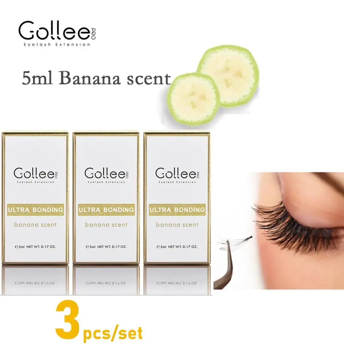 

Gollee Eyelash Glue Banana Scent 1s Fast Drying Waterproof Glue Premade Fans 3-5 Weeks Lasting Eyelash Extension Salon Wholesale