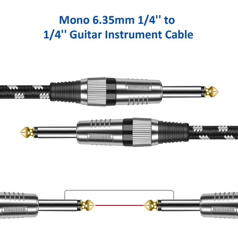 2 Pack TS 6.35 to 6.35 Guitar Cable 6.35 1/4 Inch Mono Jack 6.5mm to 6.5mm Audio Instrument Wire for Bass Mixer Amp Speaker Cord